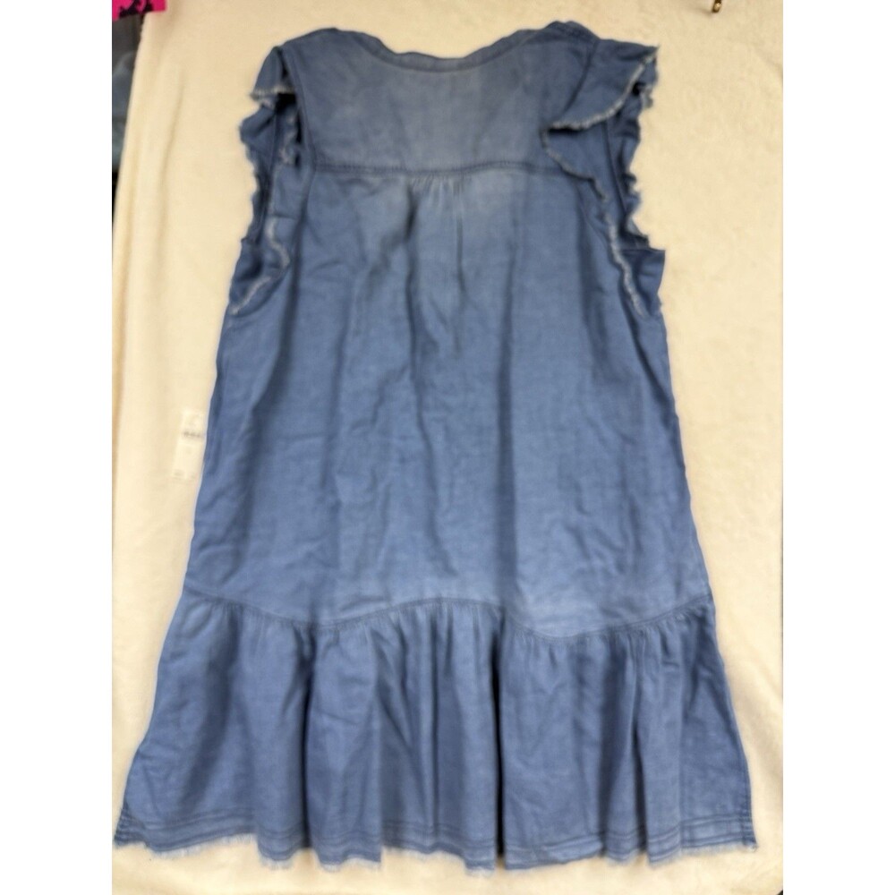 Chambray V-Neck Ruffle Sleeve Mini Dress - Blue - Picture 13 of 13
